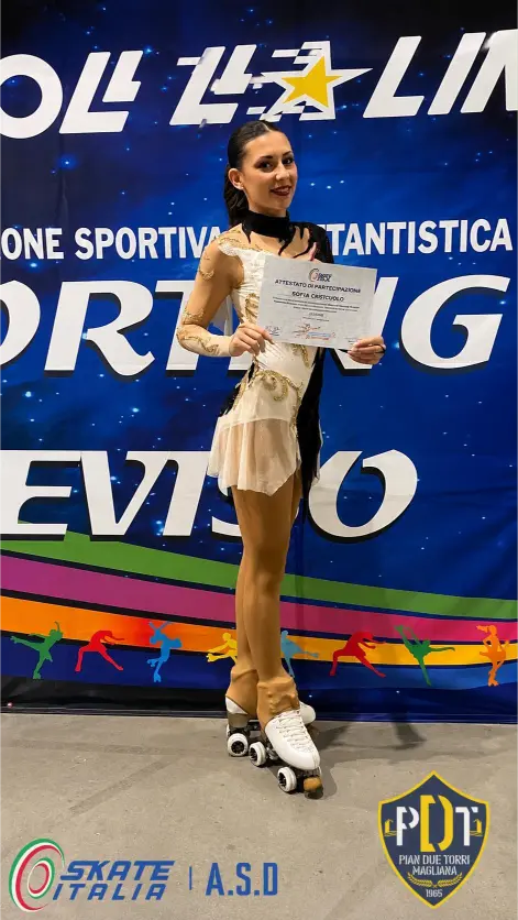 Sofia durante la premiazione del Campionato Italiano di pattinaggio artistico a rotelle 2026.