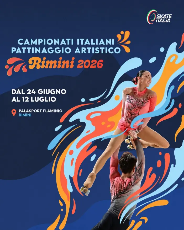 Locandina ufficiale del Campionato Italiano di pattinaggio artistico a rotelle 2026 in programma a Rimini.